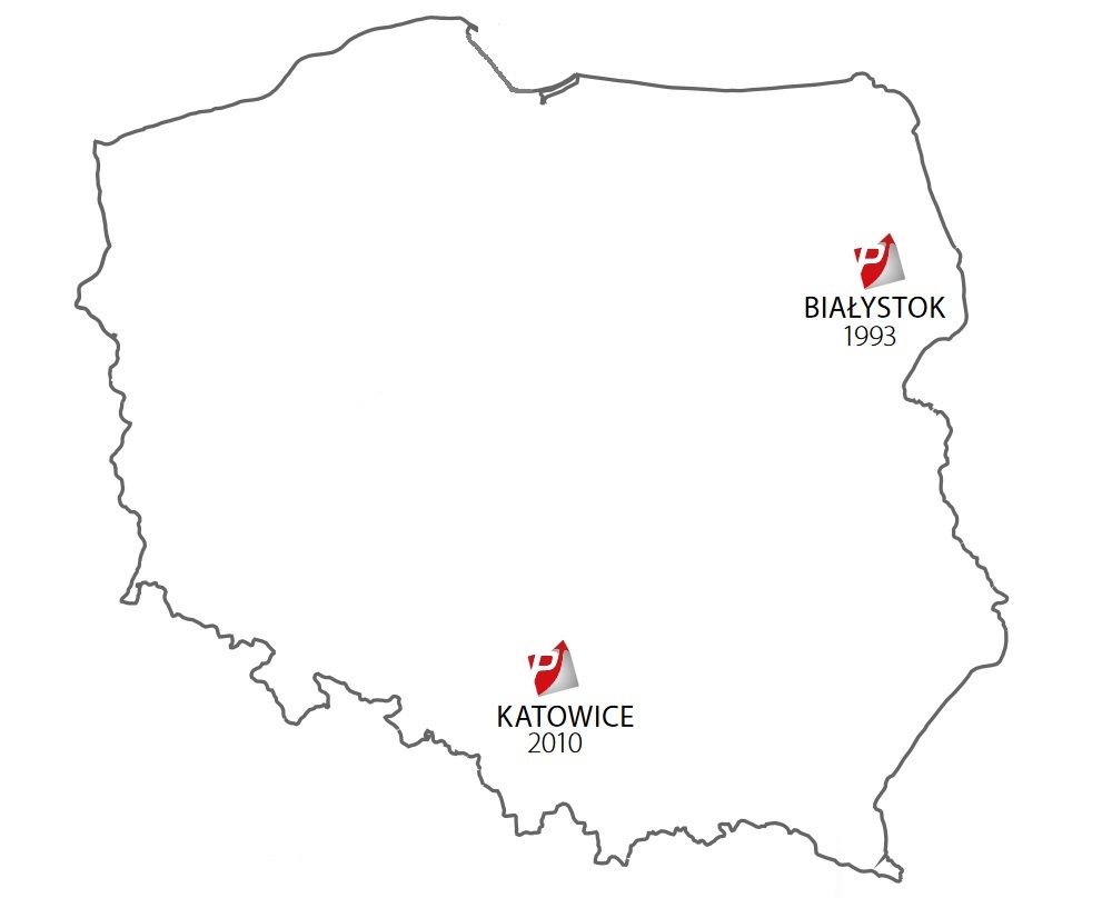 mapa 2010 - utworzenie oddziału południe z magazynem w katowicach