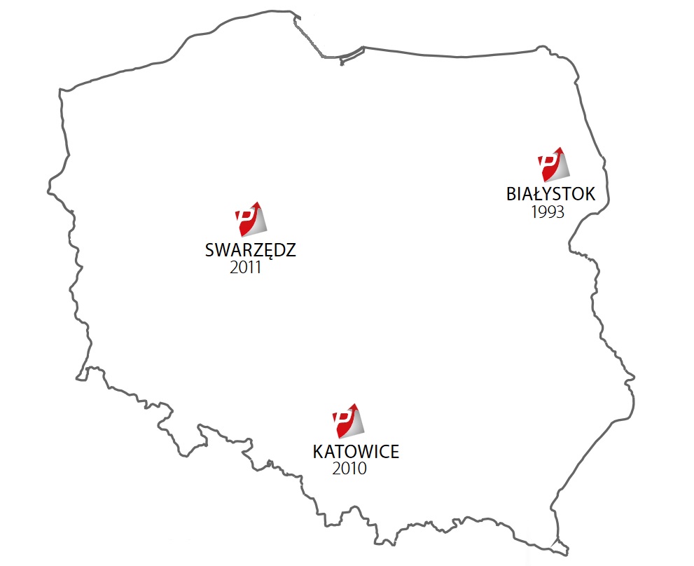 mapa 2011 - utworzenie oddziału zachód z magazynem w swarzędzu koło poznania